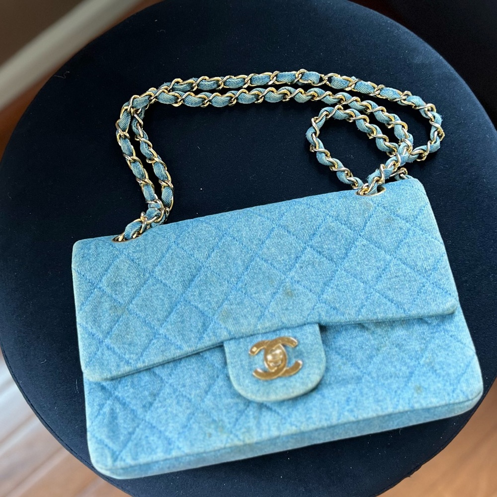 SOLD📌VTG CHANEL 1991 CLASSIC DENIM MEDIUM FLAP BAG PURSE CC TURN LOCK 24k - Picture 3 of 16